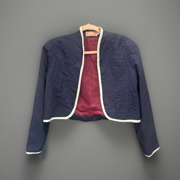 Vintage 80s 90s Union Made Navy Blue Linen Blend Classic Heritage Preppy Blazer - Picture 2 of 9